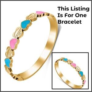 NEW Dainty Gold Multicolor Heart Bracelet Stainless Steel Rhinestones Bangle